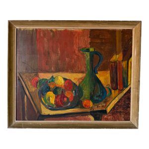 1970’s Lila Mirsky Mid-Century Modern Still Life Oil on Masonite Painting – Wood Framed