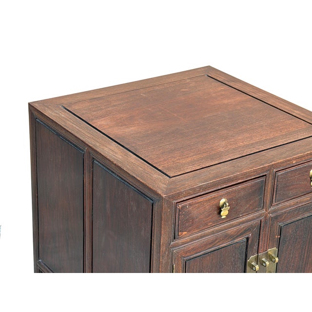 Brown Vintage Brown Wood Patina Deep Wide Side End Table Nightstand Cabinet For Sale - Image 8 of 10