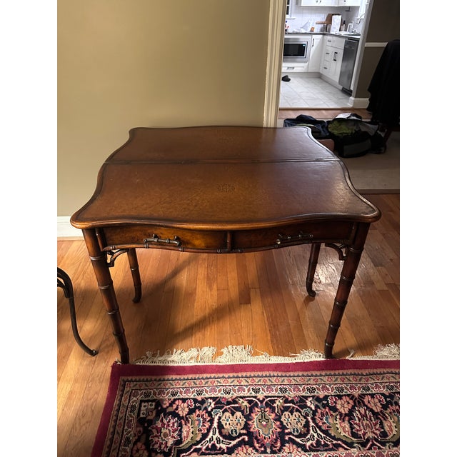 Theodore Alexander Foldable Theodore Alexander Leather Top Game Table For Sale - Image 4 of 12