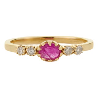 Ruby and Diamond Five-Stone Engagement Band Size 8 in 14k Solid Gold For Sale