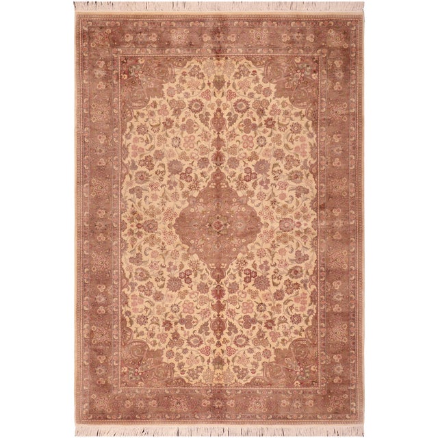 Floral 1990's Medallion Pak-Persian Beige/Brown Wool Rug - 6'2'' X 9'3'' For Sale - Image 9 of 9