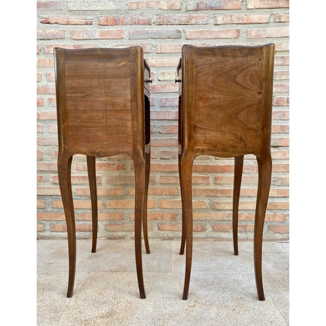 Wood French Walnut Nightstands with Drawer & Open Shelf, 1950s, Set of 2 For Sale - Image 7 of 17