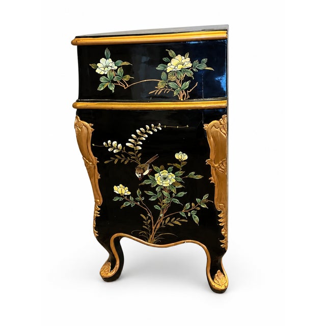Chinoiserie Black Lacquer Bombe Three-Drawer Chest For Sale - Image 4 of 10