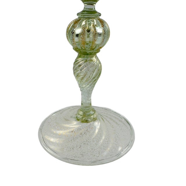 1960s Mid 20th Century Venetian Salviati Attributed Green Gold Flecked Stemware - Set of 5 For Sale - Image 5 of 9