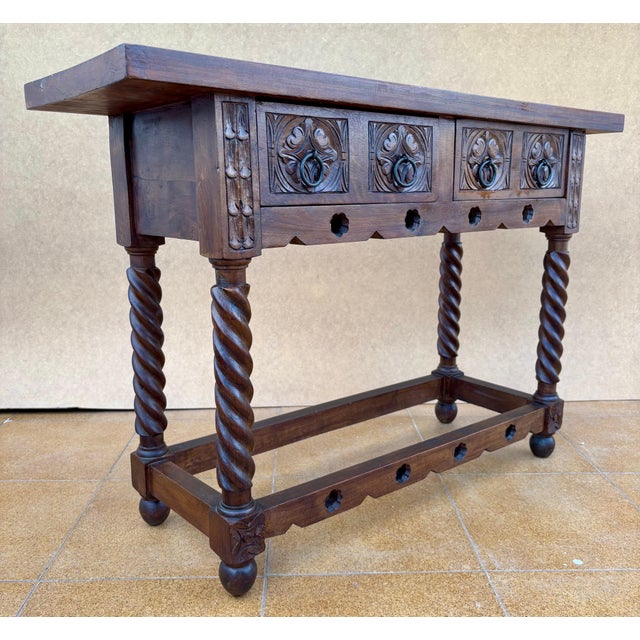 Traditional 20th Century Catalan Spanish Carved Wood Console Table For Sale - Image 3 of 14