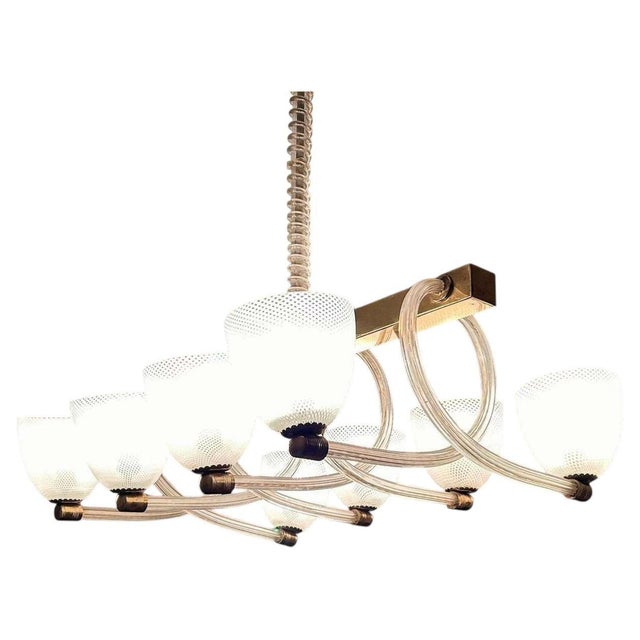 Mid-Century Modern Mid-Century Art Deco Italian Murano Glass Reticello Chandelier, 1930 For Sale - Image 3 of 12