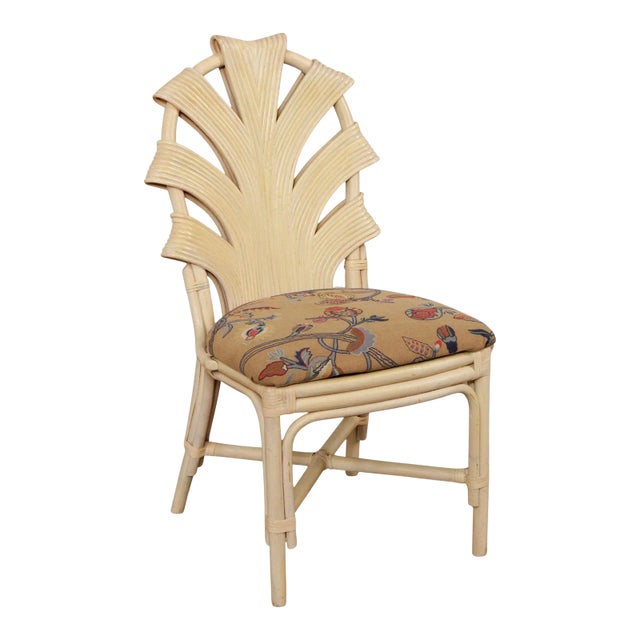 Vintage Rattan Cream Lacquered Dining Chair For Sale