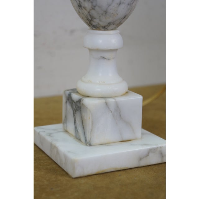 2 Mid 20th Century Gray & White Alabaster Marble Trophy Urn Table Lamps Pair 18" For Sale - Image 9 of 15