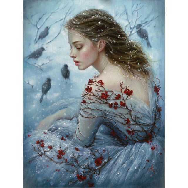 When the Heart Wears Winter by Alexandra Manukyan | Oil on Belgian Linen Portrait of a girl in winter. For Sale