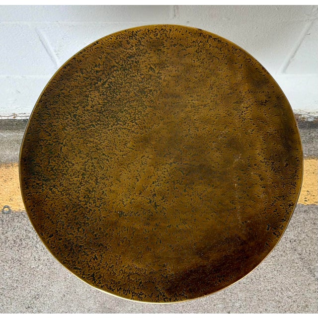 Original retail $858, stylish Revelation Modern Aged Brass Hourglass Coup Side Table, showroom floor sample