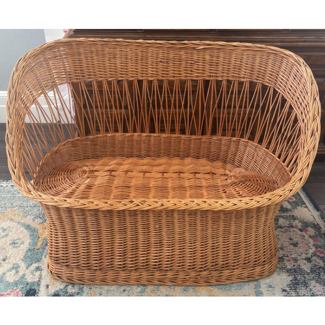 1970s Wicker Coastal Boho Chic Settee Loveseat For Sale - Image 4 of 15