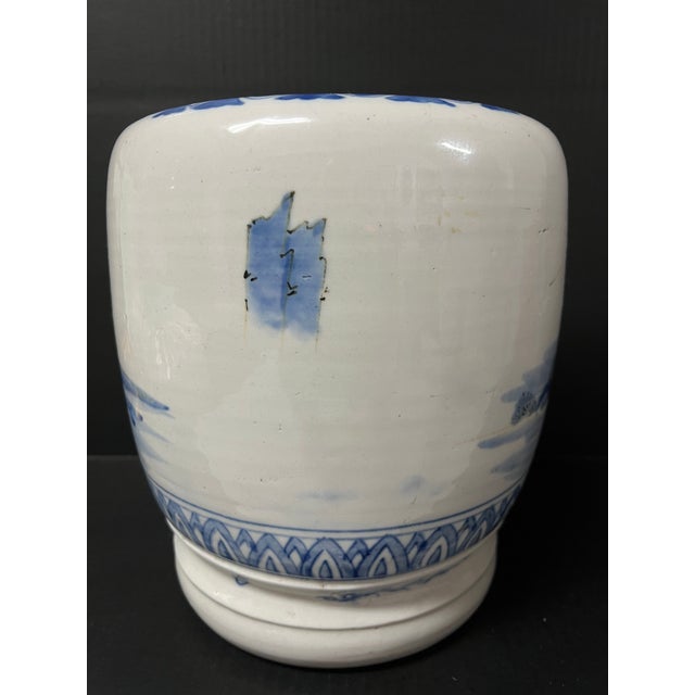 Japanese Late 20th Century Japanese Art Porcelain Blue and White Jardinier With Mountain Scenery Design For Sale - Image 3 of 12