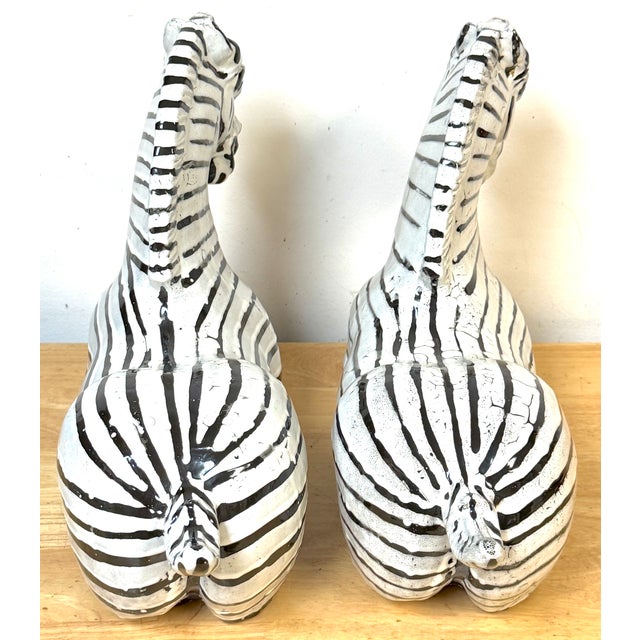 Modern Pair Italian Mid-Century Modern Glazed Pottery Zebra Style of Raymor For Sale - Image 3 of 12