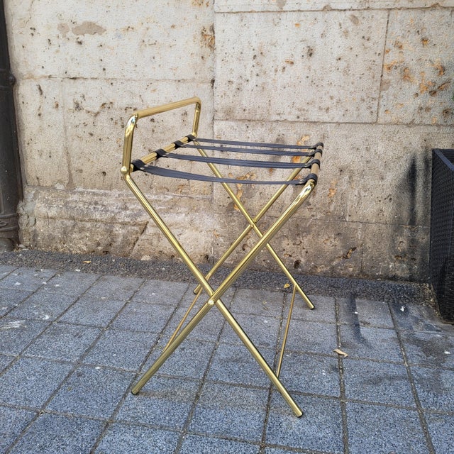 Metal Folding Hotel Luggage Rack in Gold-Plated Steel and Textile, France, 1990s For Sale - Image 7 of 18