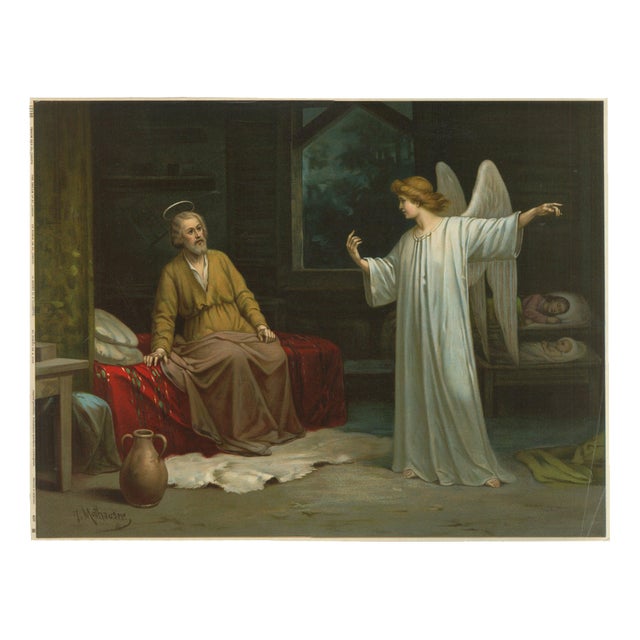 Saint Joseph Visited by an Angel, Germany, 1900, Chromolithograph on Paper For Sale