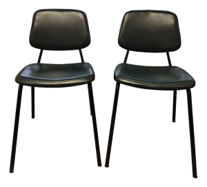 Italian Industrial Chairs in Metal and Green Vinyl, 1950s, Set of 2