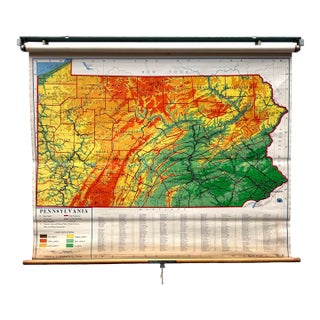 Vintage 1950's Pull-Down School Map of Pennsylvania by Nystrom For Sale