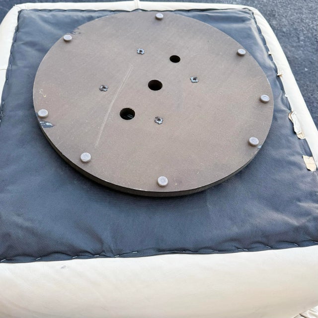 Postmodern Cream Sculpted Tufted Leather Swivel Lounge Chairs - A Pair For Sale - Image 12 of 12