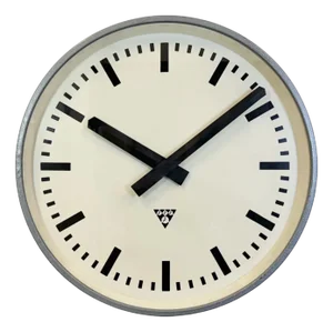 Large Industrial Grey Factory Wall Clock from Pragotron, 1960s