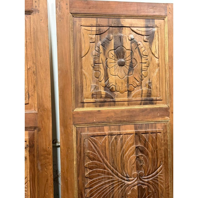1920s Rustic Modern Floral Carved Wooden Entry Door Panels 80x30 For Sale - Image 5 of 10