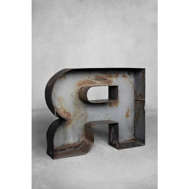 Large Vintage Polish Industrial Metal Letter R, 1950s For Sale - Image 4 of 12