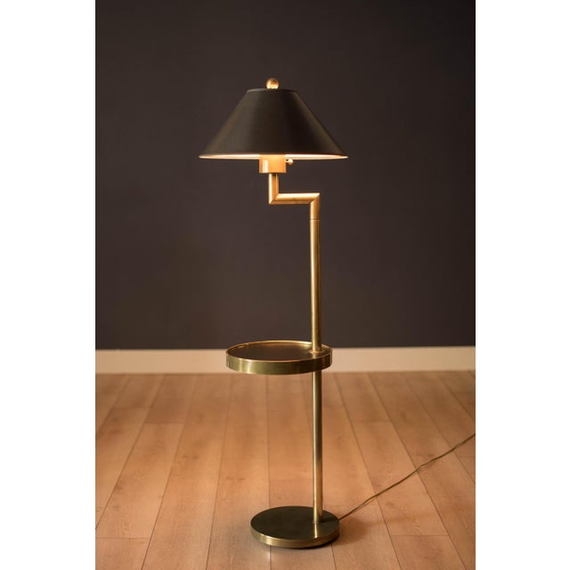 Mid-Century Modern Vintage Black and Brass Sculptural Floor Lamp With End Table by Hart Associates For Sale - Image 3 of 11