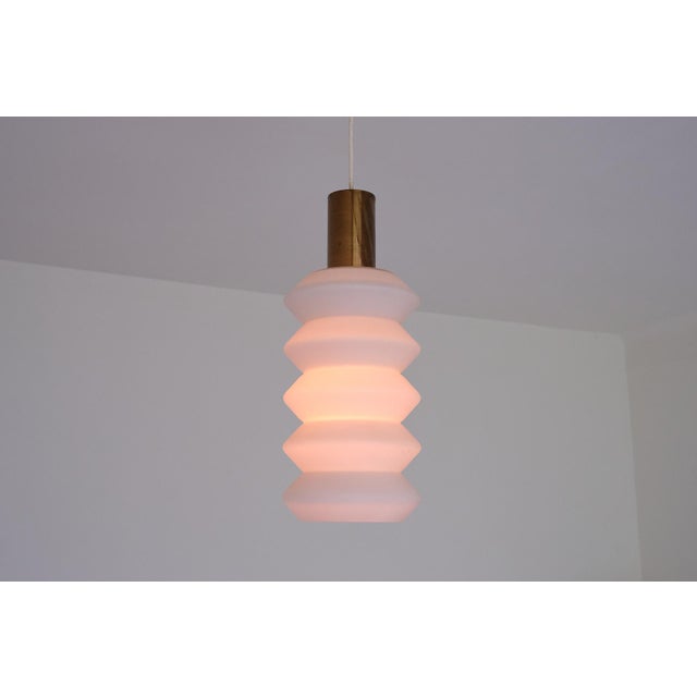 Gold Sculptural Swedish Modern Pendants in Opaline Glass and Brass, 1950s, Set of 2 For Sale - Image 8 of 15