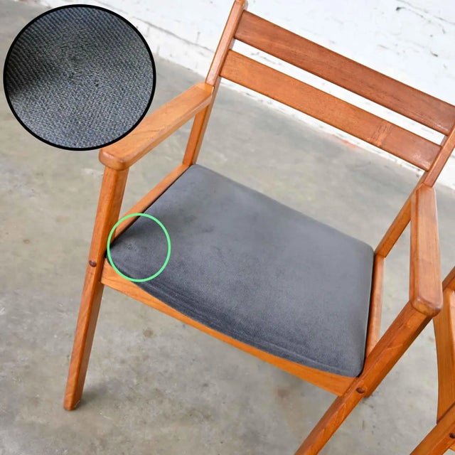 Scandinavian Modern Teak Armchairs With Brushed Charcoal Fabric Seat Cushions, a Pair For Sale - Image 12 of 13