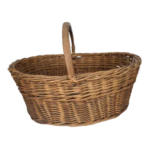 Vintage Hand Made Wicker Basket Bentwood Handle