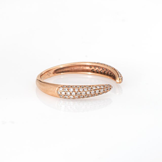 Diamond Claw Ring Size 5.75 Open Pave Band 14k Rose Gold Estate Fine Jewelry For Sale - Image 4 of 7