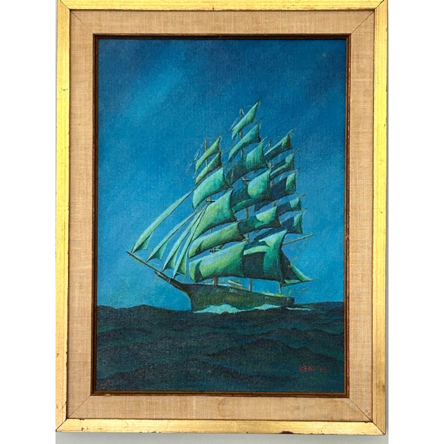 1970s Vintage 1974 Nautical Folk Art Oil Painting on Canvas Board, Signed Beal | Tall Ship Maritime Seascape For Sale - Image 5 of 8