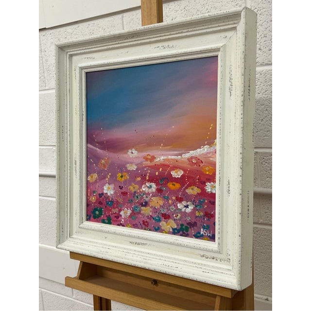 Angela Wakefield Multi Coloured Wild Flowers on Turquoise Pink Background by Contemporary Artist, 2023 For Sale - Image 4 of 12