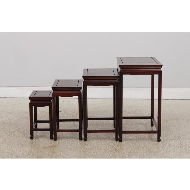 Chinese Vintage Chinese Set of 4 Stack Rosewood Nesting Tables For Sale - Image 3 of 14