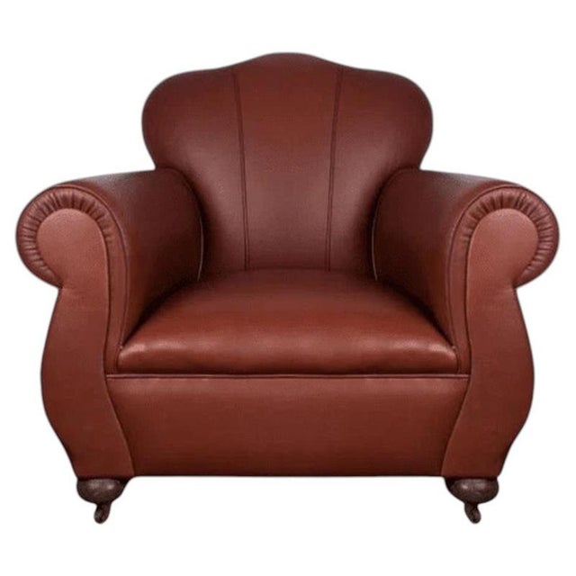 1930s Art Deco British Tan Leather Club Armchair, 1930 For Sale - Image 5 of 5