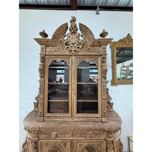 A Masterpiece French 19th Century Louis XIII Bleached Solid Oak Hunting Buffet or Bookcase For Sale - Image 4 of 18