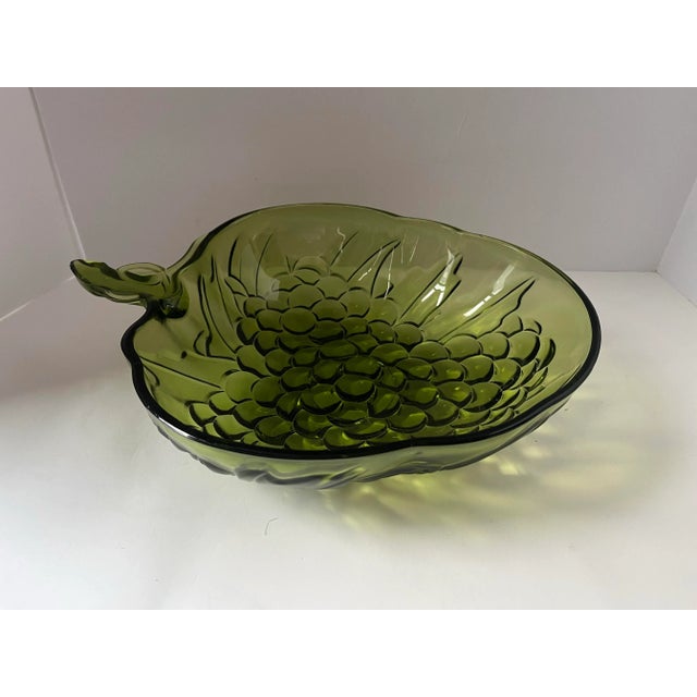 Mid-Century Modern Vintage Indiana Glass Olive Green Grape Motif Glass Centerpiece Bowl, Mid-Century Pressed Glass For Sale - Image 3 of 4