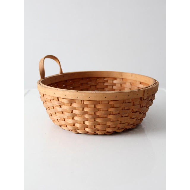 Wood Vintage Handwoven Wood Splint Basket For Sale - Image 7 of 15