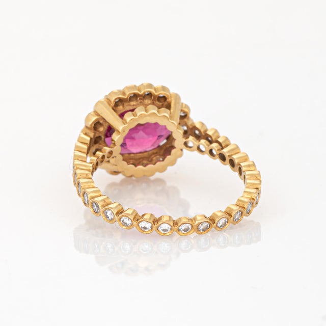 Early 21st Century Pink Tourmaline Diamond Ring Sz 7 Estate 18k Yellow Gold Oval Cut Jewelry For Sale - Image 5 of 6