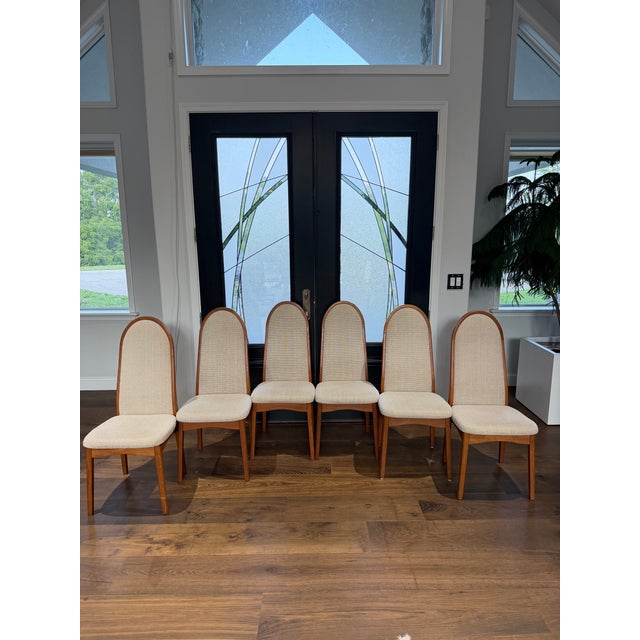 Set of 8 Benny Linden Solid Teak Dining Chairs | Danish Modern | Original Upholstery | 2 Armchairs & 6 Side Chairs For Sale - Image 4 of 13