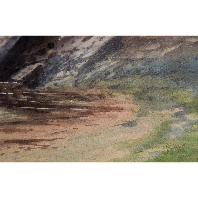 Early 20th century watercolor on artist board of rocky coast. Signed illegibly lower right corner. Unframed, age toning,...