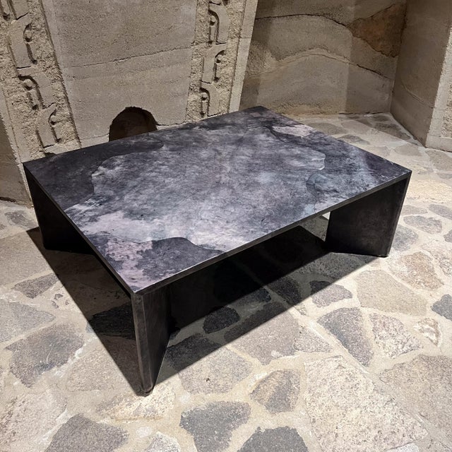 Karl Springer Post-Modern Style of Karl Springer Gray Goatskin Coffee Table For Sale - Image 4 of 7