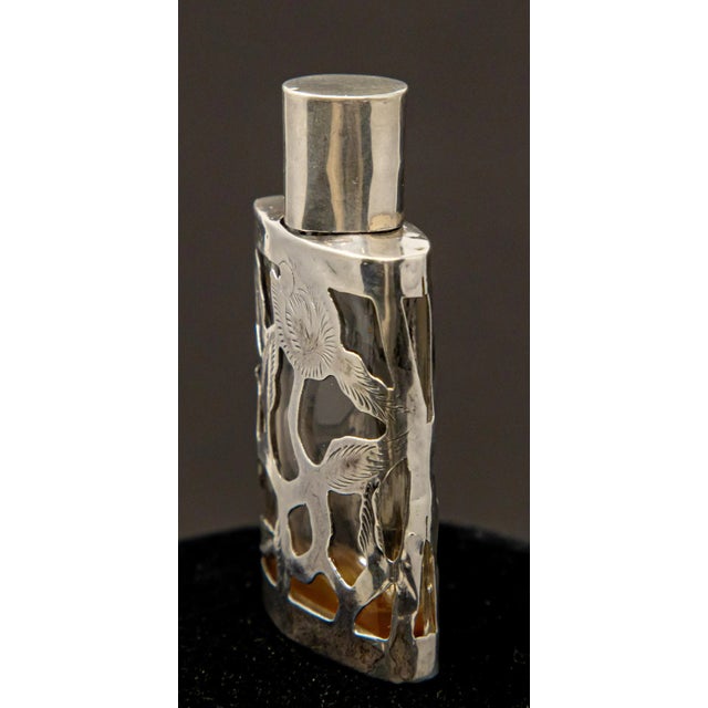 Art Nouveau Early 20th Century Sterling Silver Over Glass Perfume Bottle For Sale - Image 3 of 9