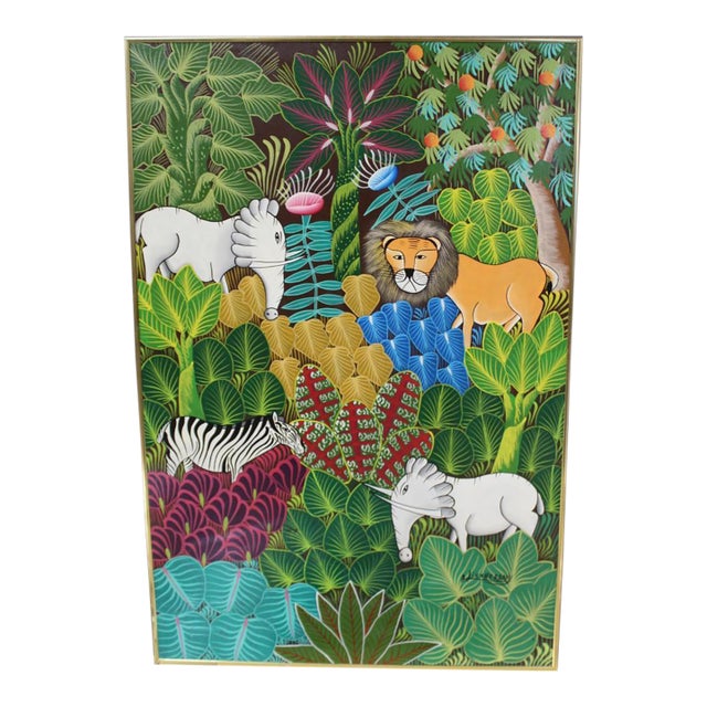 Mid 20th Century Acrylic on Canvas, Animals in the Jungle, by Alix Cheramy For Sale