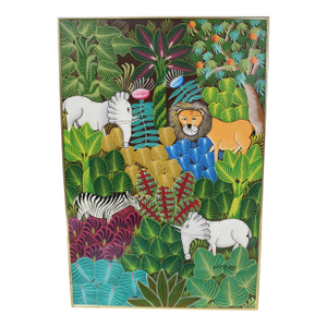 Mid 20th Century Acrylic on Canvas, Animals in the Jungle, by Alix Cheramy
