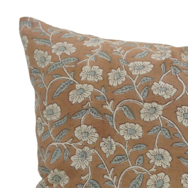 Handmade Floral Print Decorative Coushion Cover in Linen Blend 12x20 Inch -Haridwar For Sale - Image 4 of 4