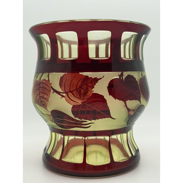 Art Nouveau Vaseline Glass Vase with Ruby Overlay from Val Saint Lambert, Belgium, 1900s For Sale - Image 9 of 9