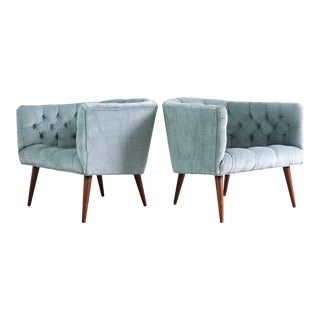 Milo Baughman for Thayer Coggin Lounge Chairs in Crushed Sky Blue - a Pair For Sale
