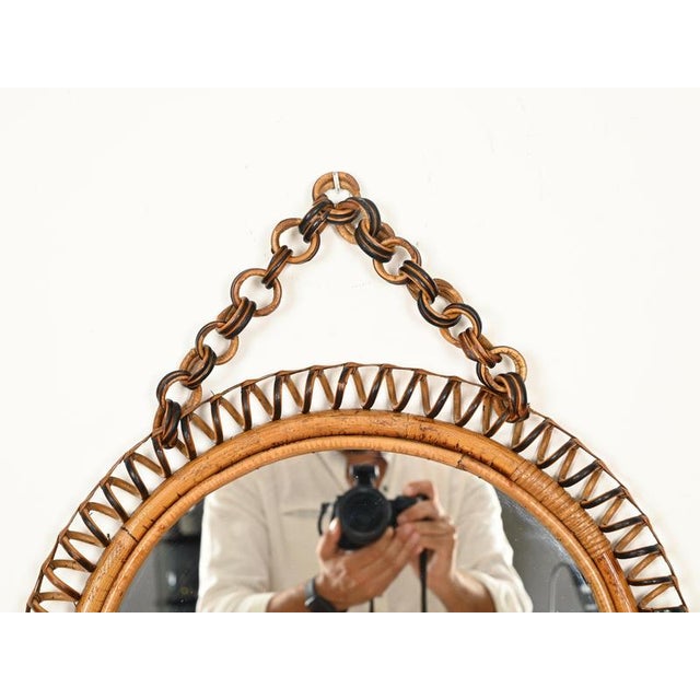 Mid-Century Organic Round Spring Mirror in Rattan and Wicker, Italy, 1960s For Sale - Image 11 of 13