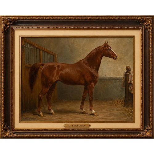 Elegant Hanoverian Horse Antique Chromolithograph by Otto Eerelman, 1898 This refined antique chromolithograph depicts a...