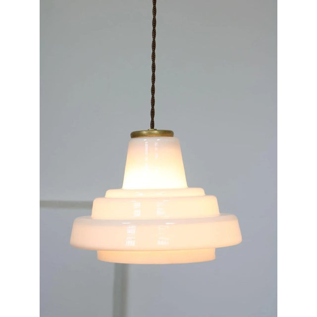 Mid-Century Italian Brass and Opaline Pendant Lamp For Sale - Image 4 of 13